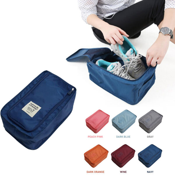 Waterproof Colorful Nylon Travel Shoes Storage Bag with Zipper - Image 2